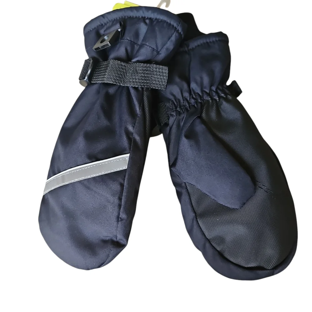 Black Waterproof Mittens with Reflective Stripe
